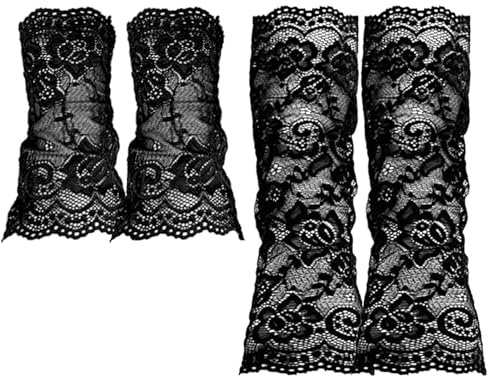 Regerly Guantes Encaje Sin Dedos, 2 Par de Guantes de Encaje para Mujer Guantes Cortos de Encaje Guantes Negros Sin Dedos Guantes de Malla para Mujer Guantes Largos para Bodas Banquetes Fiestas Bodas