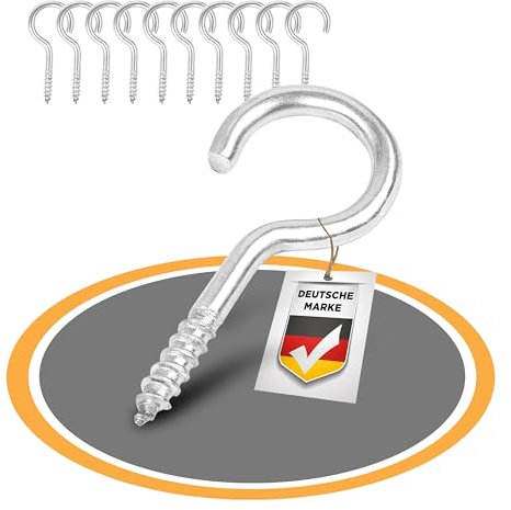 HENK Gebogene Schraubhaken Set: 10 robuste Edelstahl-Hakenschrauben mit Gewinde. Ideal für Innen und Außen als Deckenhaken, Wandhaken und Befestigungshaken. (4,40x30/60)