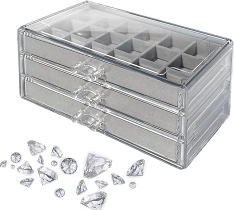 Edelstein-Vitrine, Rock-Vitrine - Kristallvitrinenhalter mit 54 Steckplätzen - 3-lagige visuelle Acryl-Fossilien-Vitrine, Kristall-Aufbewahrungs-Felsen-Vitrine für Abschluss-Souvenirs, Steine, Muschel