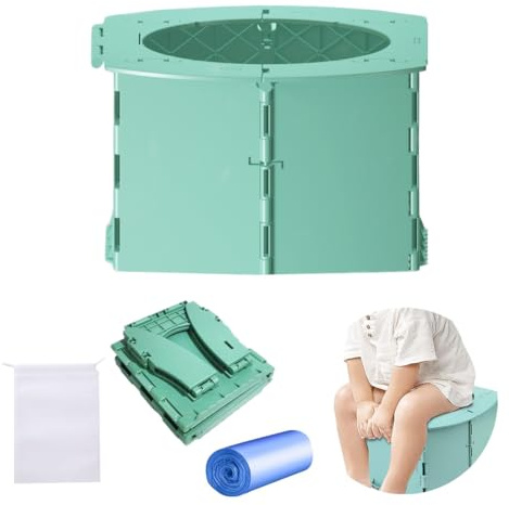 Duoleimi Grün Faltbares Töpfchen für Unterwegs,Reisetoilette Kinder, Klappbare Toilette für Kinder, Mobile Toilette mit Taschen WC für Auto Camping Reise