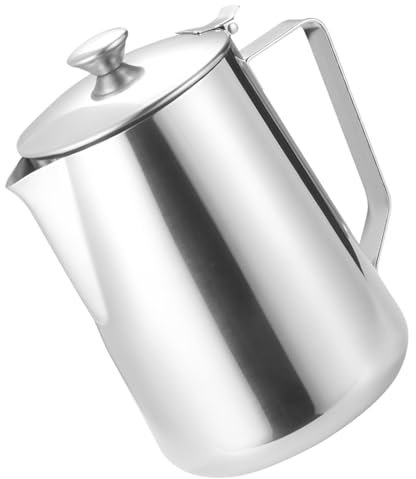 Bricco Latte Professionale, Tazza Acqua Acciaio Inox 304 con Coperchio Monopezzo e Beccuccio Antigoccia, Pentolino Caffè Cappuccino per Frullati, Art Latte, Cucina, Ufficio, Casa, Ristorante (2000 ml)