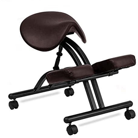LULUMAIC Sattelsitz-Kniestuhl mit Rollen, Verstellbarer ergonomischer Stuhl, für Zuhause und Büro, abgewinkelter Sitz, Hocker zur Korrektur der Unabhängigkeit der Sitzhaltung (Dunkelbraun)