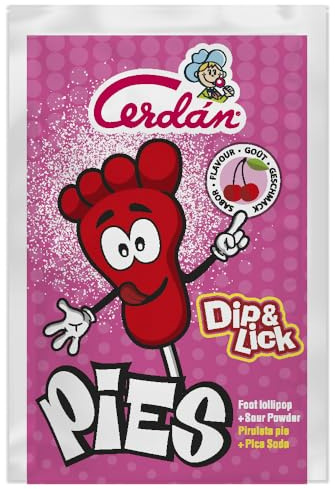 Caramelos Cerdán - Pies | Estuche con 20 Unidades | Piruletas Pintalenguas con Forma de Pie en Sobre con Pica Pica Sabor Cereza | Sin Gluten ni Alérgenos | Ideal para Fiestas, Navidad y Cumpleaños | En Sobre con Pica Pica Sabor Cereza | Sin Gluten ni Alérgenos | Ideal para Fiestas, Navidad y Cumpleaños