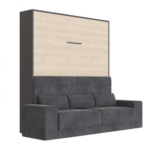 SMARTBett Schrankbett M1 140x200 Vertikal Antraciet/Kaiser Eiche mit Sofa