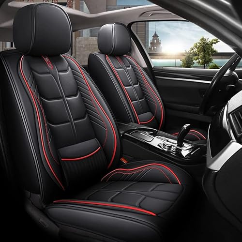 KAEW Leder Autositzbezüge-Set für Hyundai Tucson 2000 2001 2002 2003 2004 2005-2022 2023 2024 2025, Airbag Kompatibel, Wasserdicht, Vordersitze Rückbank Sitzbezügesets,Black-Red