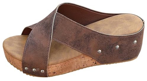 Kilsandaler för kvinnor, ortopediska sandaler kvinnor med hålfotsstöd öppen tå dra på skjutreglage rea utförsäljning högklackade plattform sandal mules träskor, bred passform tofflor sommar