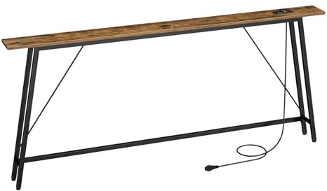 YATINEY Tavolo Consolle Ingresso con Stazione di Ricarica, 1 Presa Standard e 2 Porte USB, Tavolo Console Stretto in Metallo, per Ingresso, Corridoio, Soggiorno, Vintage Marrone e Nero, XCT185CBR