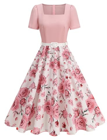 EFOGEP 1950s Dresses for Women Vintage Polka Dots Rockabilly Dress | Short Sleeve A-Line Swing 50s Dresses for Cocktail Wedding Party Prom Work Office Formal