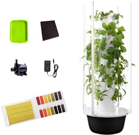 MhWrughts Torre aeroponica automatizzata per Interni, Torre Verticale per aeroponica automatizzata, Kit di Coltivazione acquaponica per Verdure a Foglia Verde, meloni, Fragole,9Layer-Black