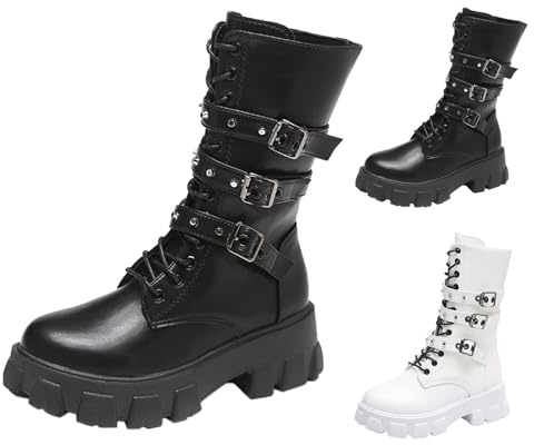 Ankle Boots dam med klack svart, ankelstövlar dam elegant läder biker stövlar vintage läderstövlar vinterstövlar varma snörkängor Chelsea kängor motorcykel läderstövlar halvstövlar