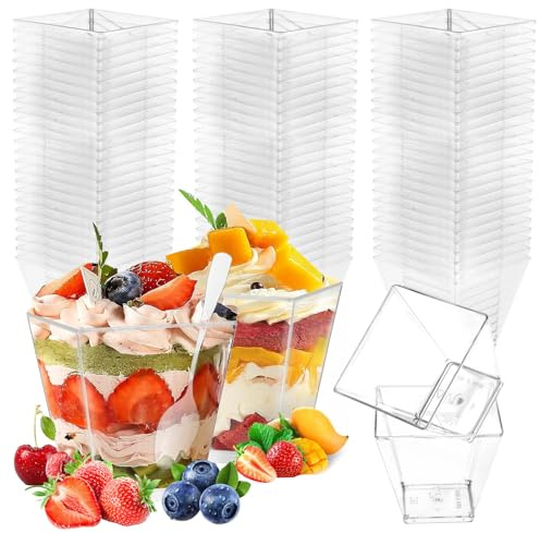 talifoca 50 Piezas 2oz/60ml Vasos de postre, tazas de postre de plástico Reutilizables Vasitos para Postres Transparentes para Pudín, Mousse, Helado, Cumpleaños, Bodas