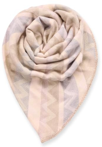malito - Damen XXL Schal gemustert - weicher Dreiecksschal - langer Winterschal aus Viskose-Baumwolle - Stola Überwurf mehrfarbig S608 - (Creme)