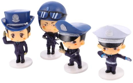 4 Stück Polizei Kuchenaufsätze aus Gummi, Cartoon Figuren als Deko | Waschbar und Farbecht, für Party Deko, Cosplay Ergänzung oder Verspielte Tortendekoration
