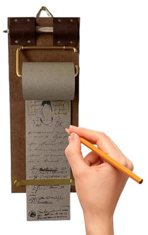 DzpKrka Vintage Klemmbrett Notizbuch, 32x12x3cm Holz Wandmontierter Notizpapierspender, Notizbuch Mit Klemmbrett, Klemmbrettmappe Mit Metallclip, Notizrollenhalter Für Notizen, Skizzen, Tagebücher