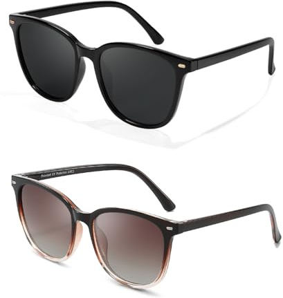 Myiaur 2er Pack Sonnenbrille Damen Groß Polarisierte | Trendige Eckig Sonnenbrille, UV400 Schutz für Autofahren