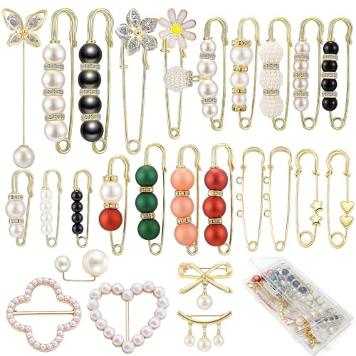 26 Stück Brosche Damen, Perlen Broschen für Kleidung mit Aufbewahrungsbox, Vintage Anstecknadeln mit Strass für Pullover Schal Kleid Rock Hut Tasche,Elegantes Kleidung Accessoire für und Geschenk