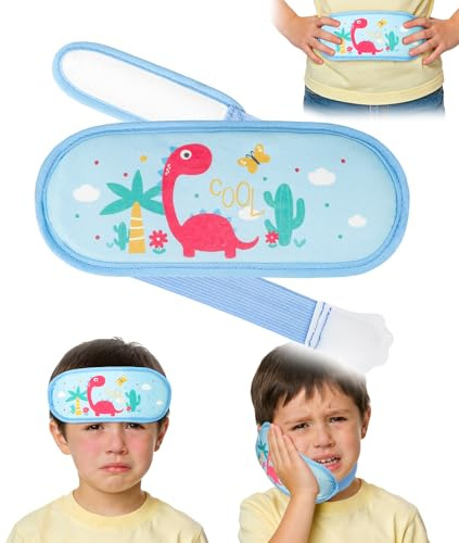 Magic Gel Impacco Ghiaccio Bambini, Compressa Gel Caldo/Freddo Riutilizzabile con Fascia Regolabile per Testa, Sollievo Febbre e Mal di Testa, Mal di Denti, Maschera Occhi Rinfrescante - Dinosauro