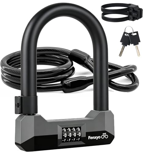 Fenxyo Bike U Lock, Heavy Duty Resettable Combination Bike Lock for Bicycle | 18mm Bike Locks with 120cm/12mm Security Steel Cable&Mounting Bracket, Anti-Theft Weatherproof U Lock For Road, Mountain Bike