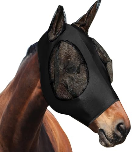 dellyy Maschera Antimosche Cavallo, Maschera Mosche Cavallo, Elastico Maschera Cavallo Antimosche, Maschera Mosche Cavallo Protezione UV, Cuffietta Cavallo (Nero)