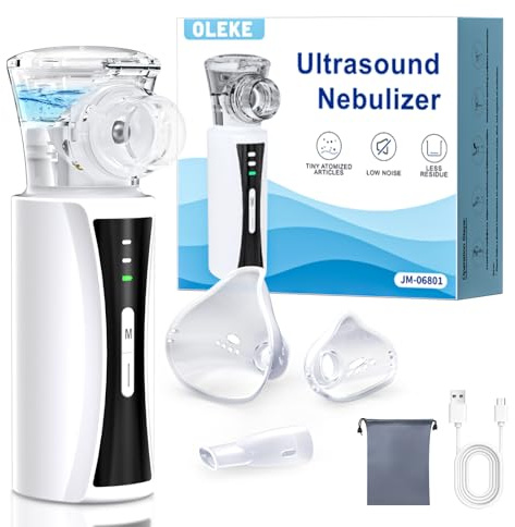 OLEKE Nebulizador Adultos Nebulizador Portátil Recargable para Bebés y Adultos Nebulizador Silencioso Tipo C Recargable con 2 Máscaras y Boquilla para uso Doméstico y de Viaje