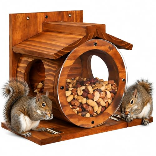 Mailfull Eichhörnchen Futterhaus Wetterfes mit Runden Transparentes Futterstationen für Eichhörnchens Montage Bäumen Zäunen im Freien für Hof Balkon Garten Baum