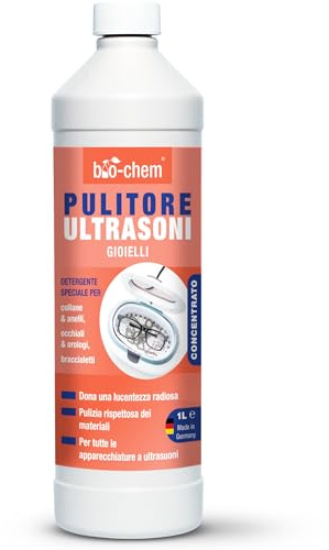 Bio-Chem - Nettoyant ultrasons bijoux 1L + gobelet doseur - Solution concentrée pour nettoyage professionnel montres, lunettes, argent, or - Produit d’entretien compatible haute-pression