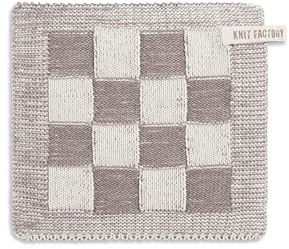 Knit Factory - Topflappen Block - Ecru/Taupe - 23x23 cm | Hitzebeständige Lappen - Schutzlappen zum kochen - Küchenzubehör - Kochlappen - Traditioneller look
