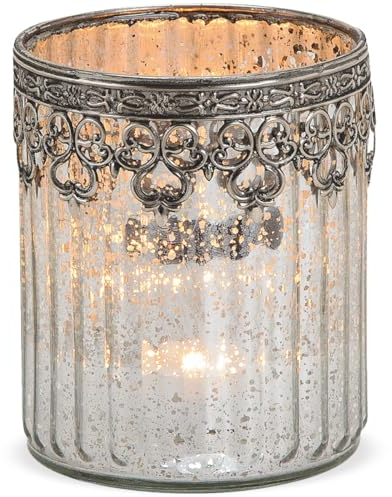 matches21 Windlicht Kerzenglas Glas Teelichtglas Orientalisch Marokko Design Silber antik Metalldekor 1 STK Ø 10x12 cm