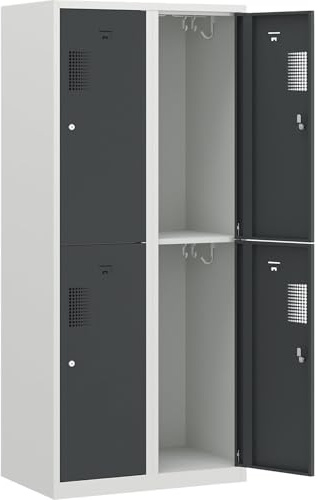EUROKRAFT | Vestiaire à Deux étages Amsterdam | 2 Compartiments | Largeur 800 mm | 4 Cases | Gris Clair/Gris Basalte