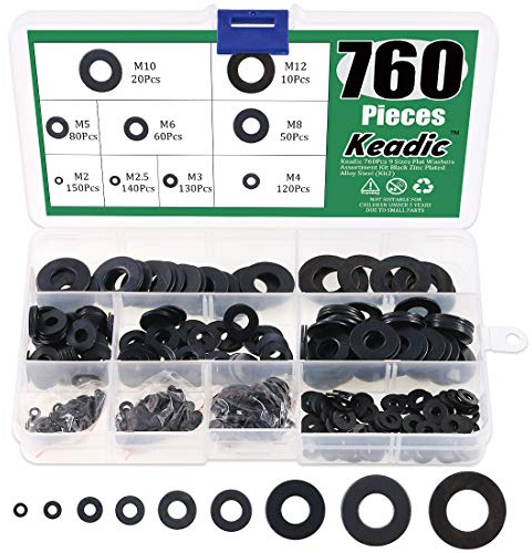 Keadic 760PCS O-Ring Seals,Black Nylon Gasket,Plastic Flat O-Ring Gasket,Round Gasket Assortment,Rubber Gasket Seals,Electrical Seal Kit, Insulated Pipe Plumber Seal-M2/M2.5/M3/M4/M5/M6/ M8/M10/M12