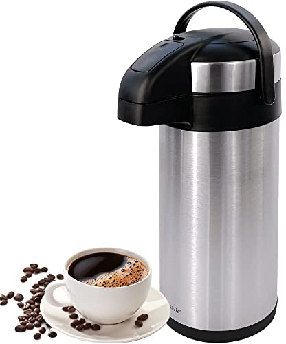 3L/5L Pump Action Air Pot Flask with Vacuum Insulated, Safety Lock & Carry Handle for Drink, Tea & Coffee by Crystals® (5L Air Pot Flask)