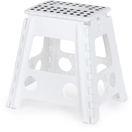 LIVIVO Folding Step Stool – Compact and Lightweight Two Tier Anti Slip Stepping Stool - Folds Flat with Carry Handle for Easy Storage and Transport (White)
