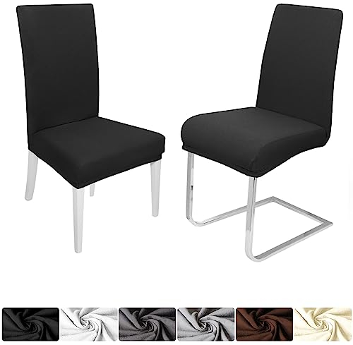 DecoHomeTextil Heimtextilmanufaktur Universal Stretch Uni Stuhlhusse Stuhlhussen Husse Hussen mit 200g/m² 6er Set Schwarz Farbe und Set Größe wählbar Stuhlbezug Stuhlüberzug Elastisch