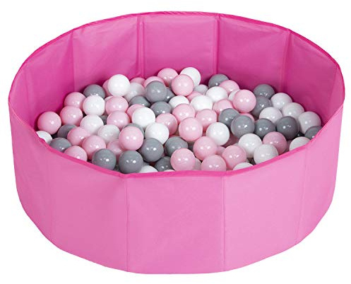 Selonis Piscina Pieghevole Con 100 Palline Colorate, Rosa:Bianco/Grigio/Rosa Chiaro