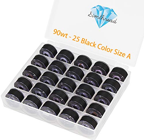 Simthread 25 Stück 15 weiß + 10 schwarz vorgewickelte Spulenfaden Größe A Klasse 15 (SA156) 60WT mit transparenter Aufbewahrungsbox aus Kunststoff 70D/2 (90 W Schwarz)