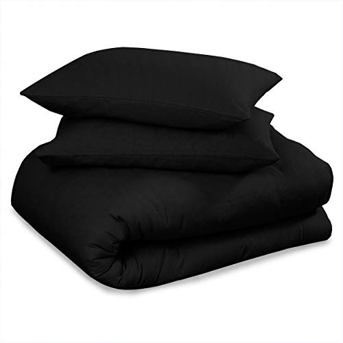 GC GAVENO CAVAILIA Thermal Flannelette Black Sheets Set | Brushed Cotton Bedding Flannel Bed Sheet Set Double | 4Piece Include Flat, Fitted Sheet and 2x Pillow Case Set