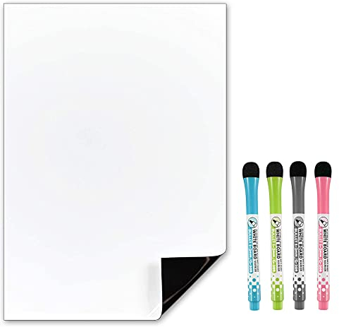 TMS A4 Magnetic Whiteboard for Fridge | Kitchen White Board with Dry Wipe Pens for Memos, Notes or Reminders | use as Notice Board, Weekly Meal Planner or to Do List