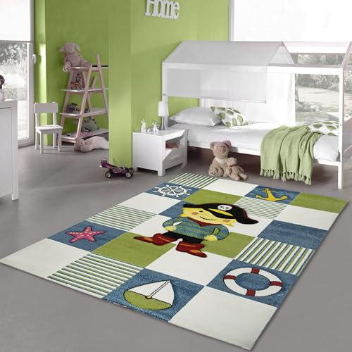 Teppich-Traum Kinderteppich Spielteppich Kinderzimmerteppich Pirat in türkis grün Creme Größe 140x200 cm