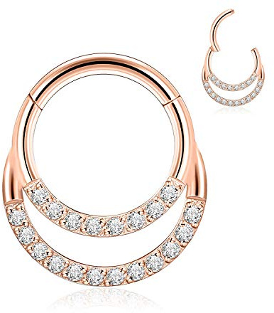 AROWRO Daith Rook Helix Ohrring Septum Clicker Nose Hoop Ring Daith Schmuck Daith Rook Piercing Schmuck Knorpel Conch Hoop Ohrringe 316L Chirurgischer Stahl 16G 10mm Roségold CZ Gepflastert