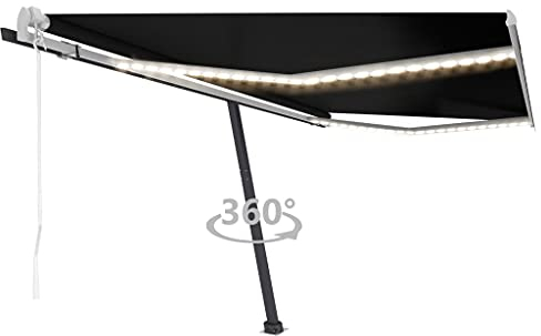 vidaXL Markise Automatisch mit LED Windsensor Sonnenmarkise Balkonmarkise Sonnenschutz Gelenkarmmarkise Standmarkise 450x300cm Anthrazit