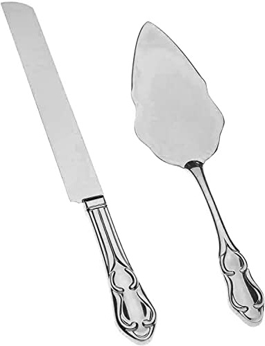 Cake Knife & Server Set, Gold Wedding, Anniversary, Vintage Party Supplies (Silver Engravable)