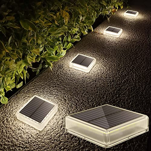 Lacasa Lampe Solaire Exterieur, Lot de 4 Lumiere Extérieur Terrasse Sol 40LM LED Blanc 4000K, Lumière toute la nuit, Éclairage étanche pour Chemins Marches de Jardin Escalier Allée, Carré