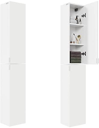 PLATAN ROOM Badschrank Hochschrank 2 TLG.-Set 60cm 90cm 120cm 150 cm hängend Badezimmerschrank mit Soft-Close Wandschrank für Bad Matt - Hochglanz Weiß (Weiß Matt/Weiß Matt, 180 cm hoch (2x90))