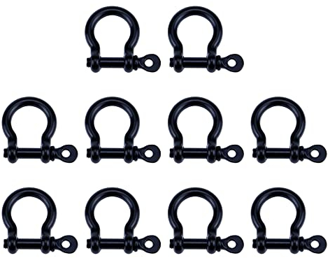 Semetall 10 Stück Metall D-Ringe 15 mm Hufeisen Form Schlüsselringe Schraube in Schäkel U-Form D-Ring für DIY Leder Bastelzubehör Schwarz