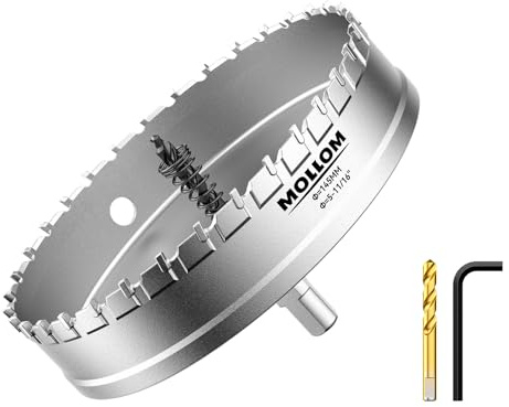 Mollom 5-11/16 (145mm) Hartmetall-Lochsäge Schwerlast mit 2 Zentrierbohrern | Lochschneider in Industriequalität zum Schneiden von Edelstahl, Baustahl, Eisen, Kupfer, Messing, Aluminium, Kunststoff