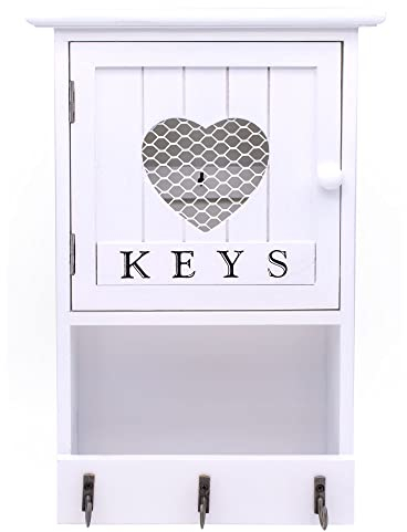 Maison Des Cadeaux Wooden 'Keys' 9 Key Storage Box Heart Keyhole, Hangable Key Hook Holder