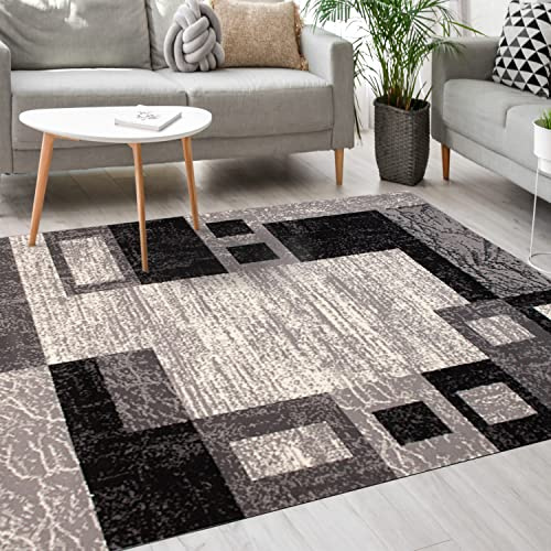 Mazovia Teppich Wohnzimmer 160x220cm Anthrazit Grau Geometrisch 90er-Retro | Teppich für Schlafzimmer Büro Esszimmer Weich Pflegeleicht Fußbodenheizungsgeeignet Reinigungsmittelbeständig Kurzflor
