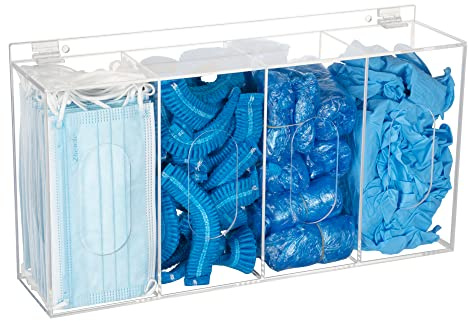 SEANADO Hairnet & Shoe Cover Dispenser Disposable Mask Acrylic Storage 4 Containers Plastic Glove Box Holder Clear Standing/Wall Mount Organizing Sanitation Tool - Laboratory, Kitchen & Restaurant