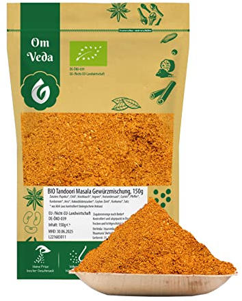 BIO Tandoori Masala 150g – Aromatische Gewürzmischung für Indische Küche: Tikka, Butter Chicken, BBQ, Grillmarinaden, Curry, Fleisch, Fisch & Gemüse | Sehr Scharf | DE-ÖKO-039 | OmVeda