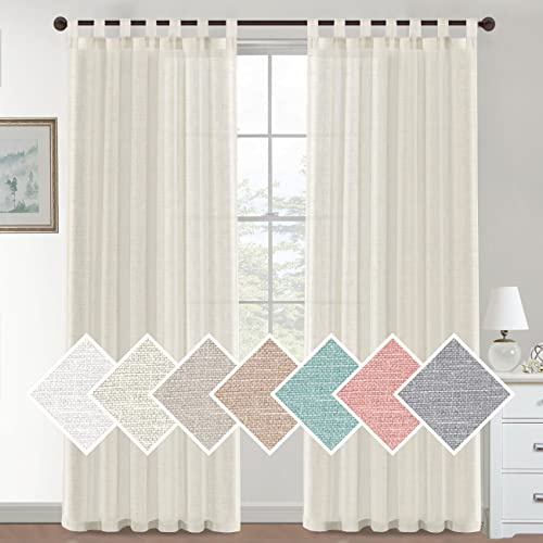 Lanqinglv 2er Set Sheer Voile Vorhänge Elfenbein Weiß Schlaufen Gardinen Halbtransparent Leinenvorhang Leinenoptik Lichtdurchlässig Vorhänge für Schlafzimmer Bauernhaus Wohnzimmer - 132cm(B)x214cm(H)